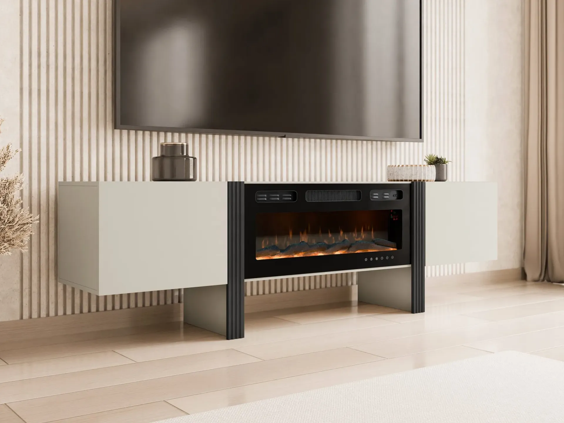 Tv-Benk & Mediabenk-Calvenn TV-benk med Peis 200 cm beige