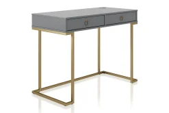 CosmoLiving Kontorbord-Camila Skrivebord 106cm m Oppbevaring 2 Skuffer Grafitgrå/Me Grafittgrå