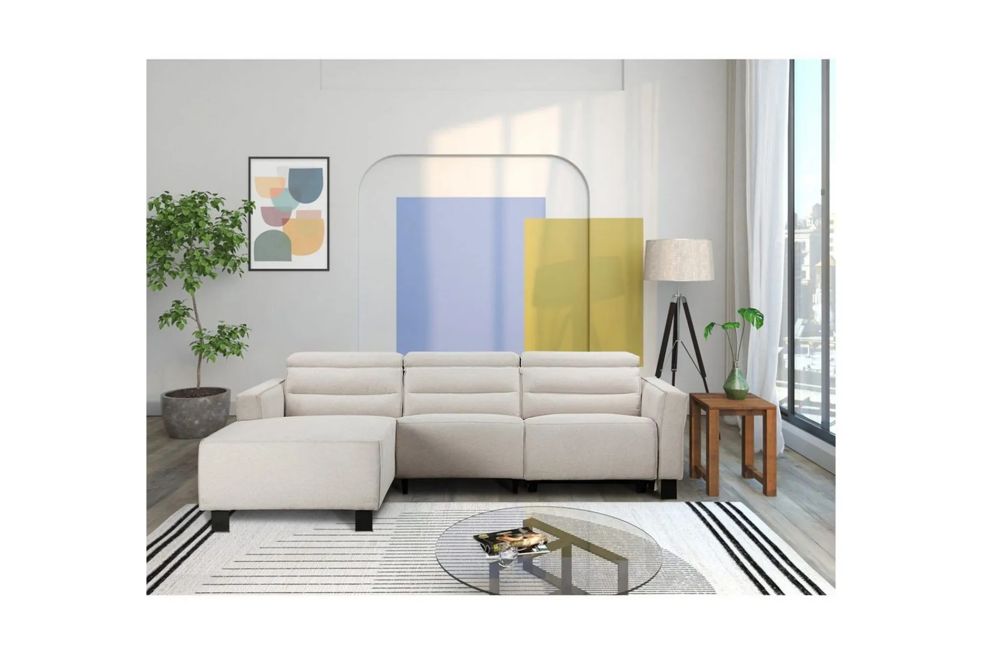 Loft24 Hjørnesofa-Carpari Reclinersofa 3-seter Hvit