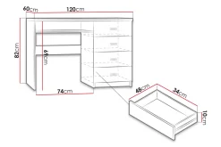 Kontorbord-Castillia Skrivebord 120 cm med Oppbevaring 4 Skuffer + Hyll Mørkt asketre