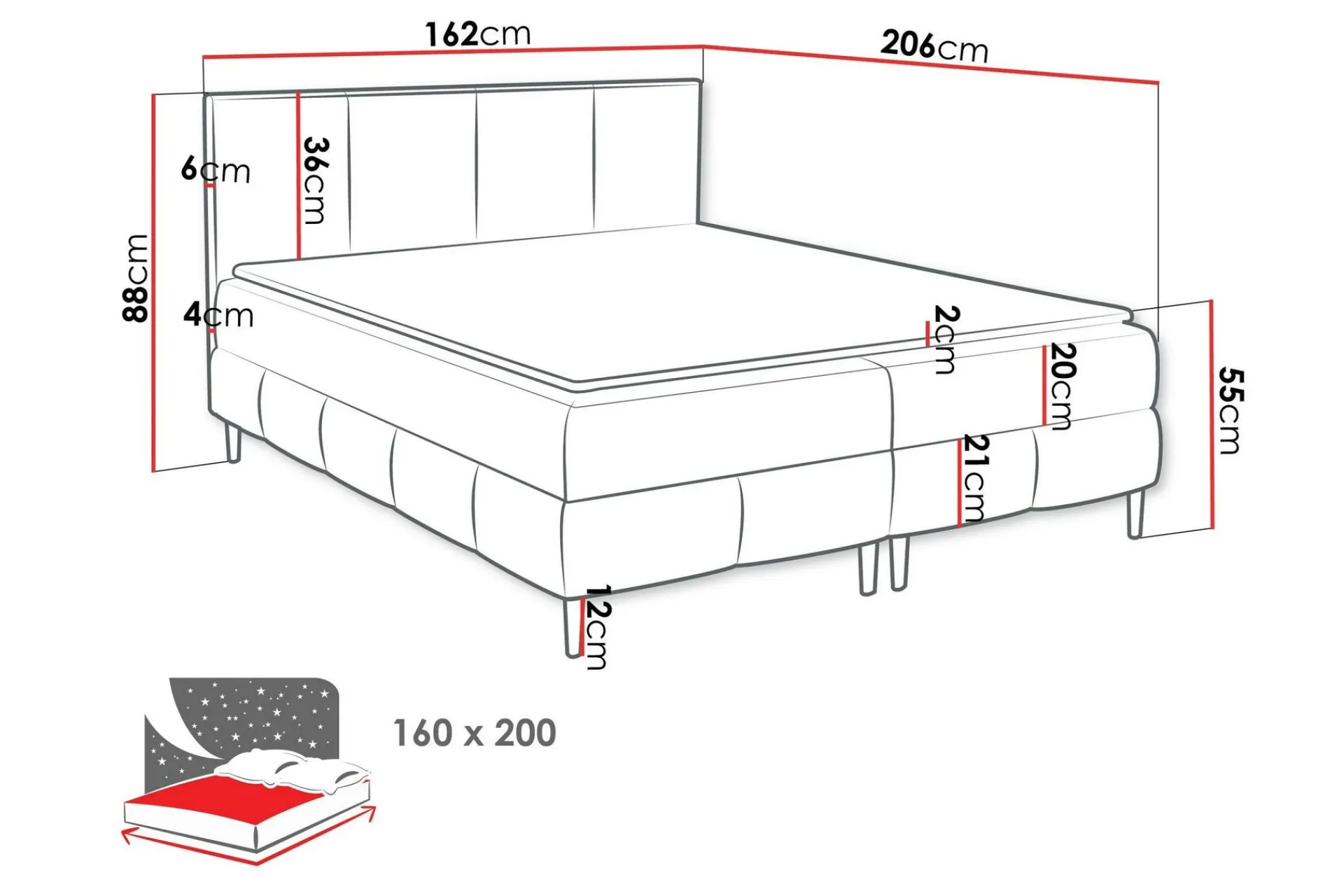 Kontinentalsenger|Seng Med Oppbevaring-Celestine Oppbevaringsseng 160x200 cm Grey