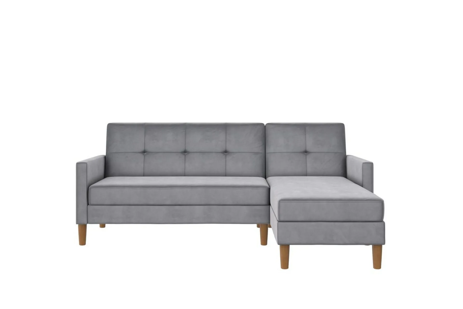 Loft24 Sofa Med Sjeselong-Chaiselong Lilly Lys grå, Fløyel Lysegrå