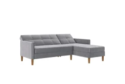 Loft24 Sofa Med Sjeselong-Chaiselong Lilly Lys grå, Fløyel Lysegrå