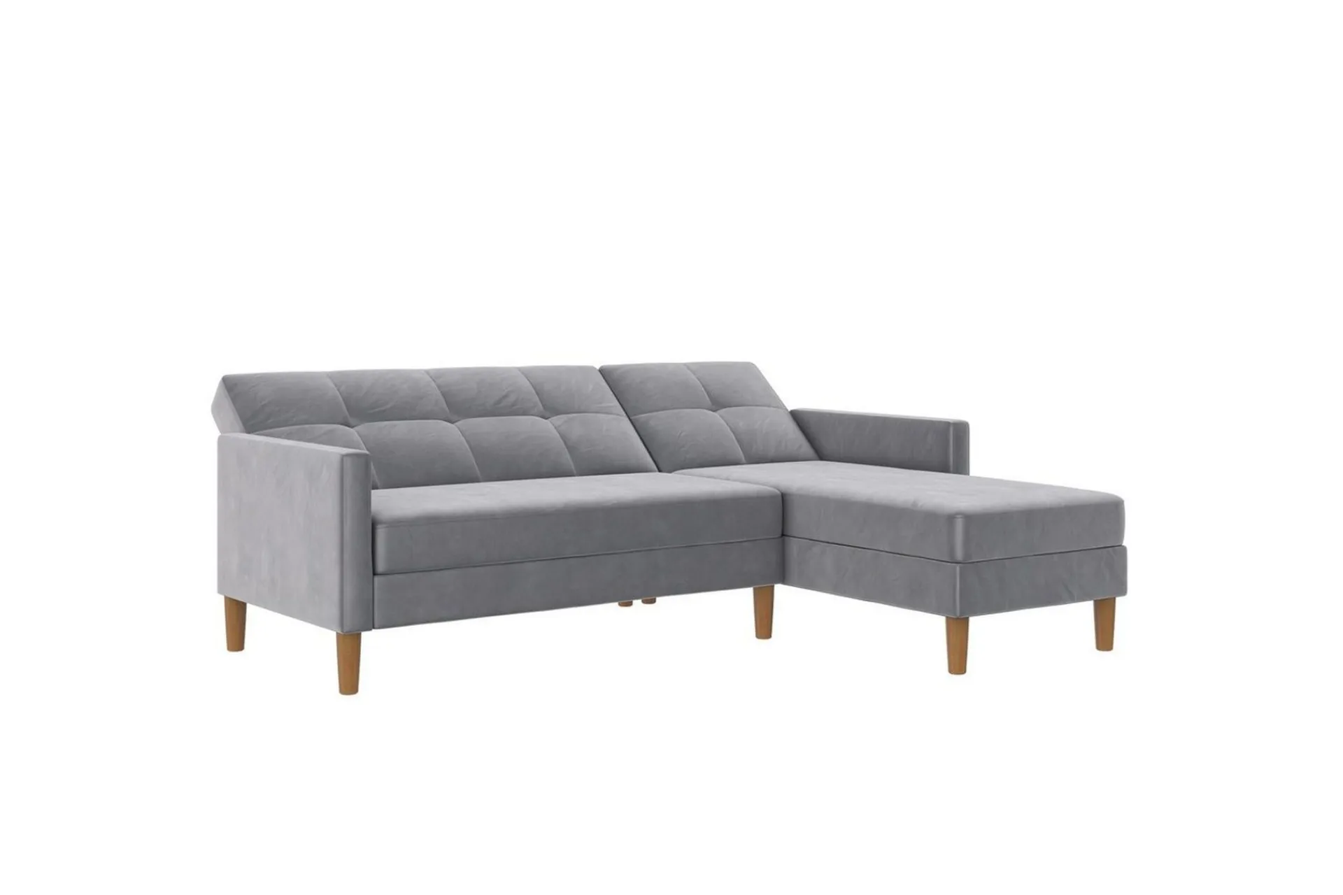 Loft24 Sofa Med Sjeselong-Chaiselong Lilly Lys grå, Fløyel Lysegrå