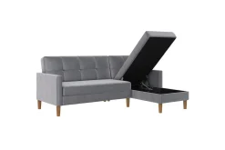 Loft24 Sofa Med Sjeselong-Chaiselong Lilly Lys grå, Fløyel Lysegrå