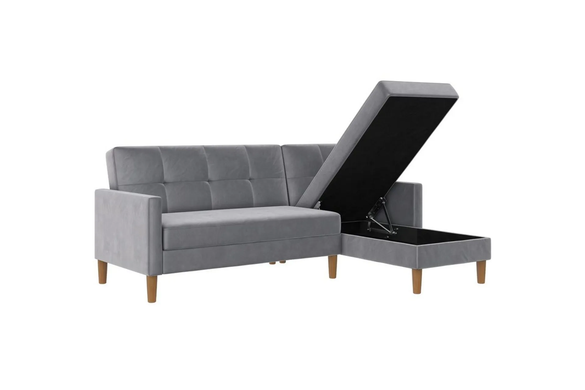 Loft24 Sofa Med Sjeselong-Chaiselong Lilly Lys grå, Fløyel Lysegrå