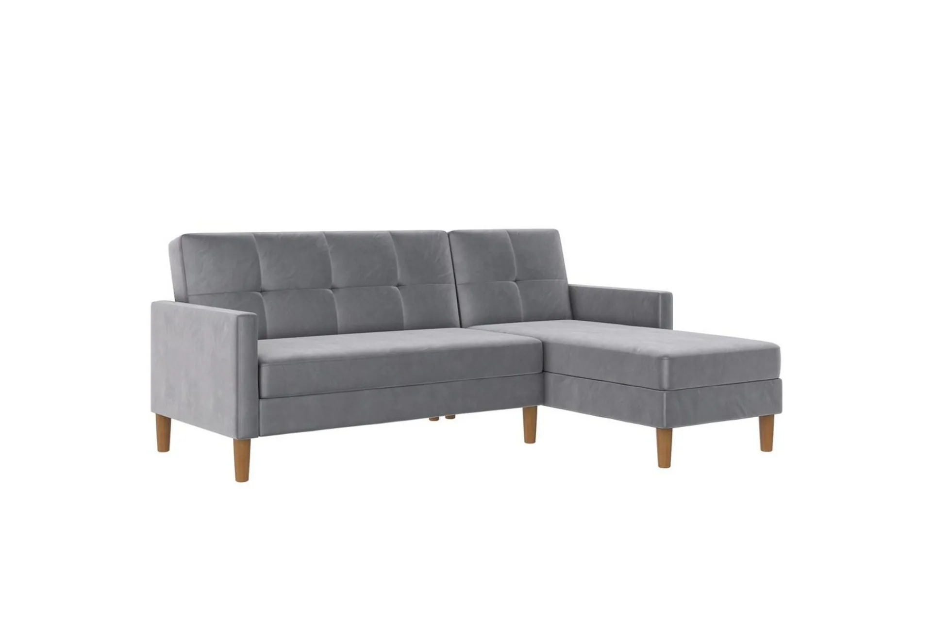 Loft24 Sofa Med Sjeselong-Chaiselong Lilly Lys grå, Fløyel Lysegrå