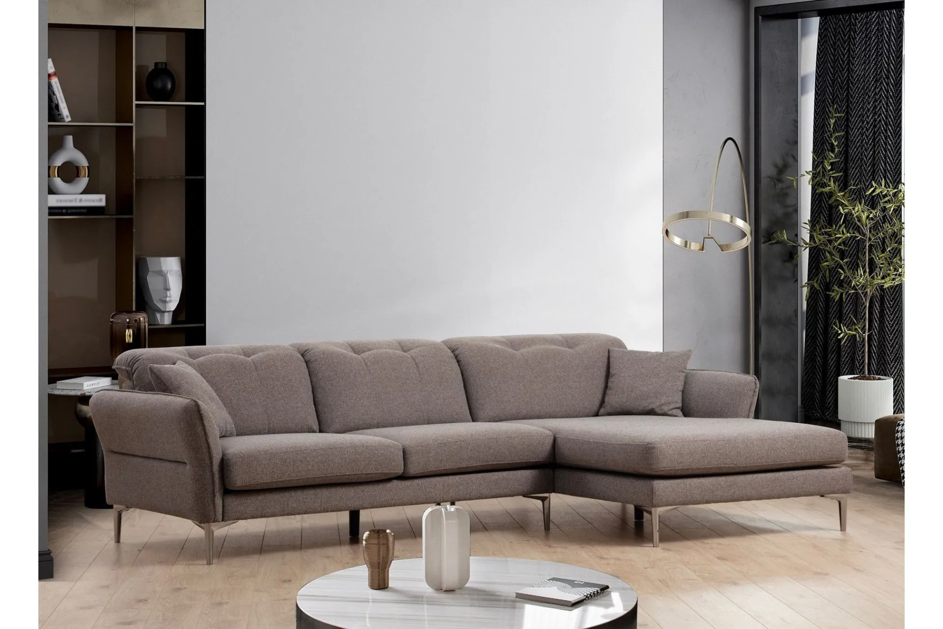 Sofa Med Sjeselong-Chandara Sofa med Divan 3-seter Grey