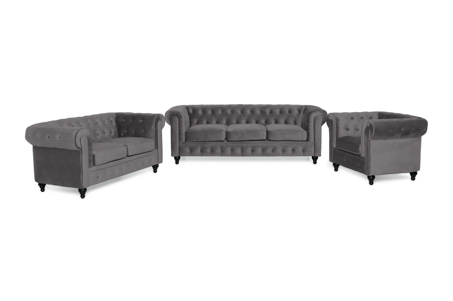 Manor House Chesterfield Luksus Sofagruppe 3+2+1 i Fløyel