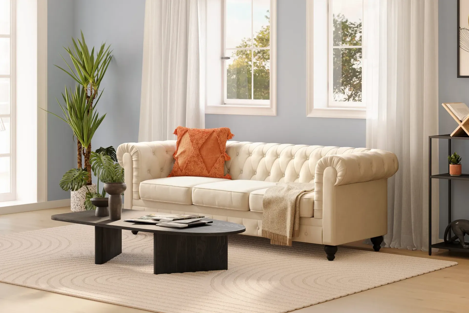 Manor House Chesterfield Lyx 3-seter Fløyelssofa – Dyp sofa