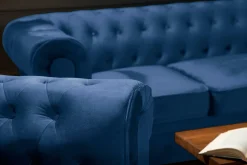 Manor House 2 Seter Sofa-Chesterfield Lyx 2-seter Liten fløyelssofa – Dyp sofa 160 cm bred Blå