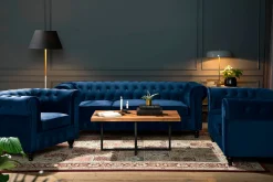 Manor House 2 Seter Sofa-Chesterfield Lyx 2-seter Liten fløyelssofa – Dyp sofa 160 cm bred Blå