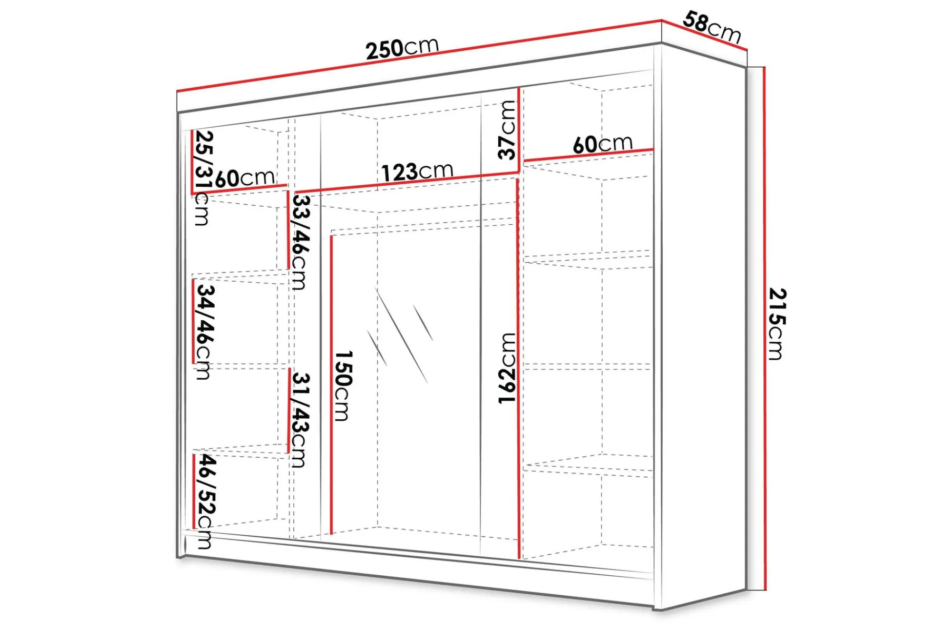 Garderober & Garderobesystem|Knaggerekke-Cinerea Garderobe med Speil 250x215 cm Svart/Hvit