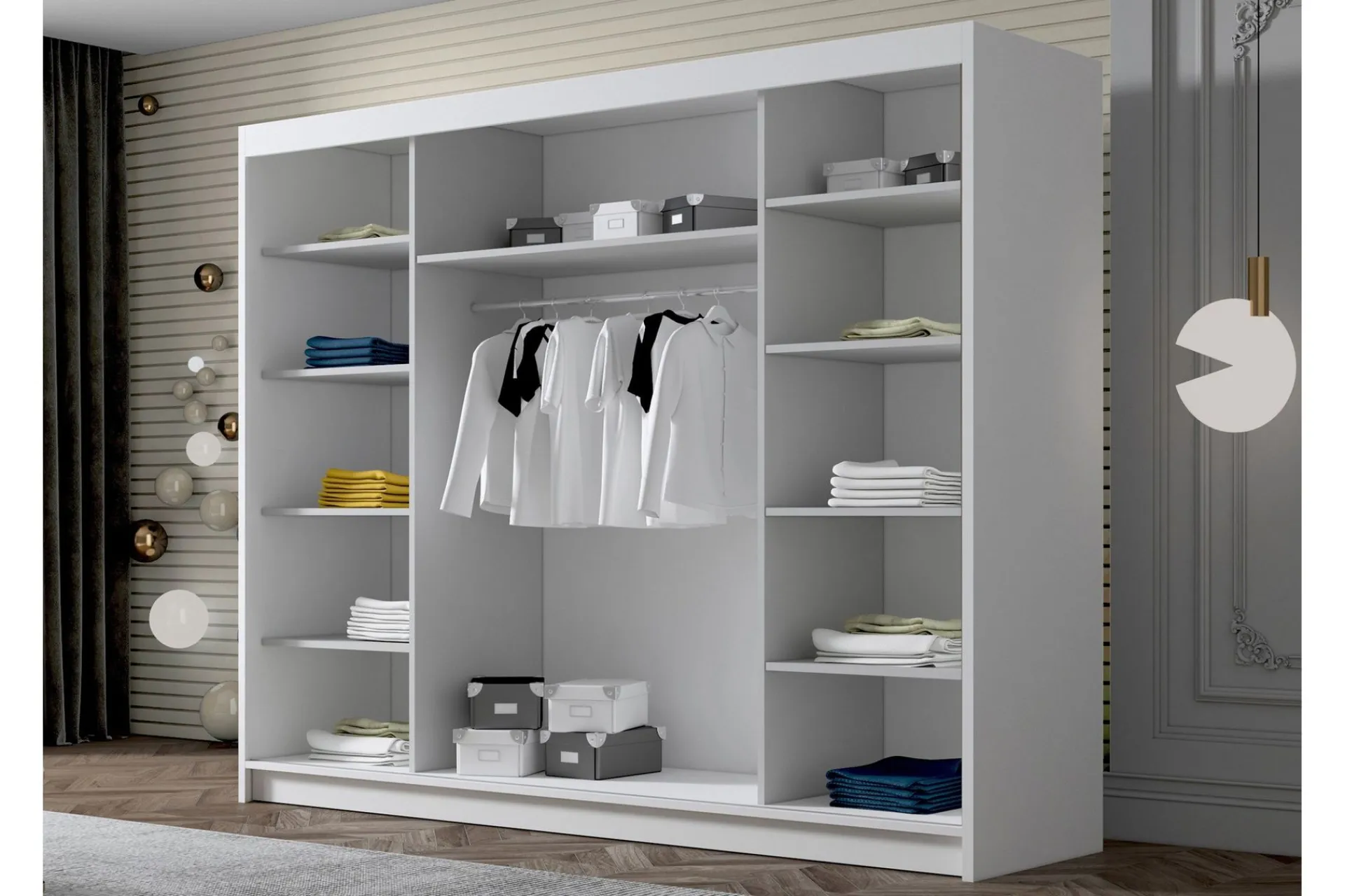 Garderober & Garderobesystem|Knaggerekke-Cinerea Garderobe med Speil 250x215 cm Svart/Hvit