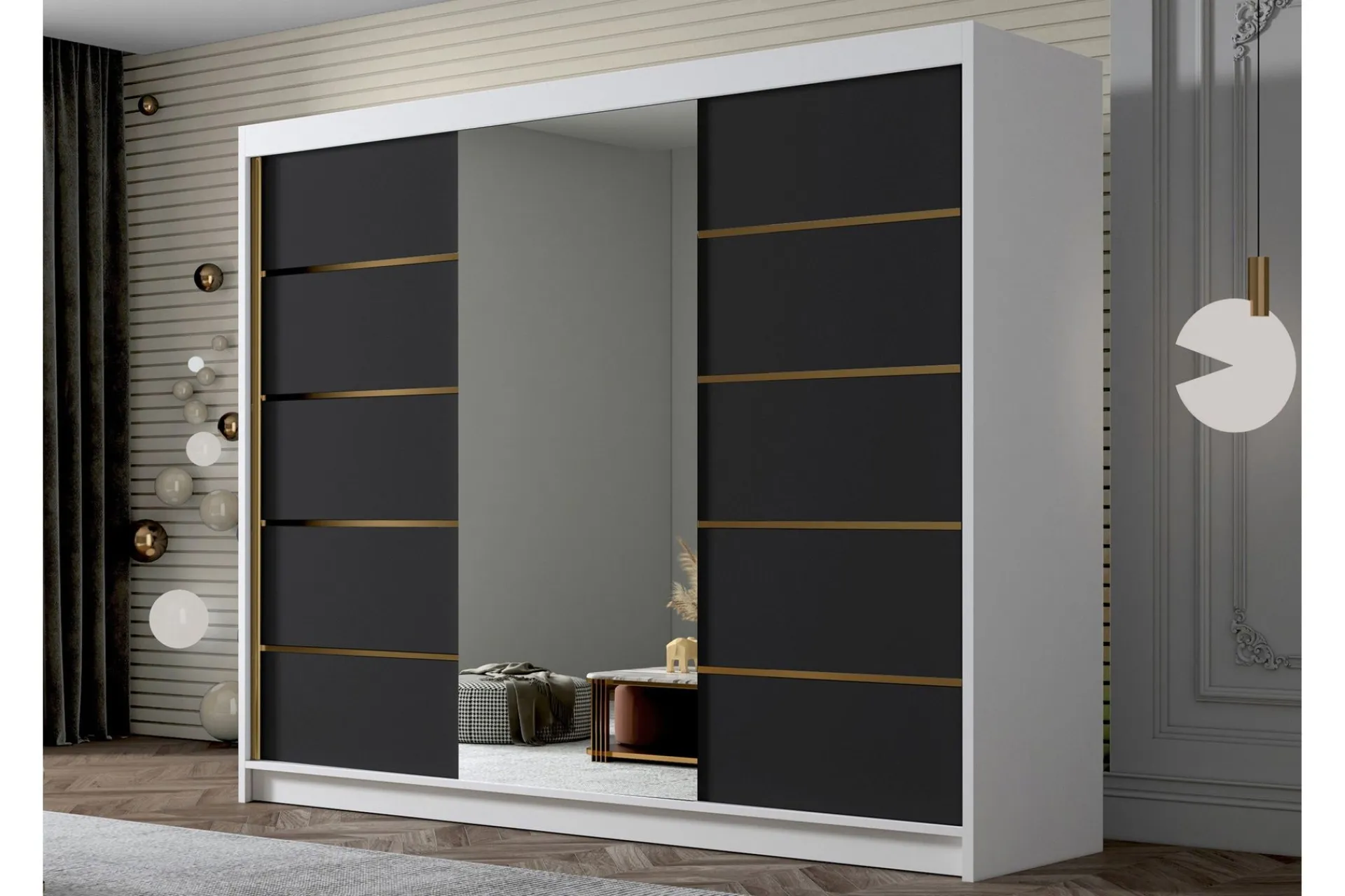 Garderober & Garderobesystem|Knaggerekke-Cinerea Garderobe med Speil 250x215 cm Svart/Hvit