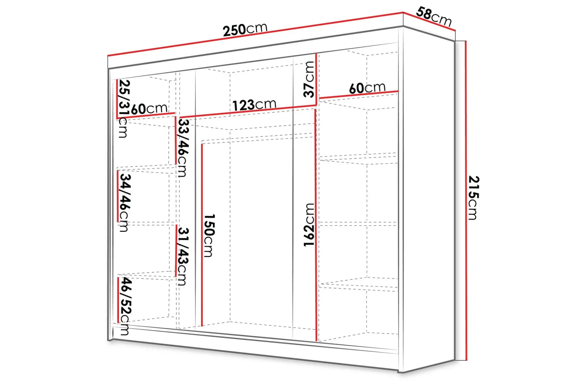 Vegghengt Oppbevaring|Knaggerekke-Cinerea Garderobe 250x215 cm Svart