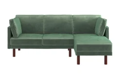 Dorel Home Velour Sofa & Fløyel Sofa-Clair 3-seters Sovesofa med Sjeselong Justerbar Fløyel/ Grønn