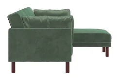 Dorel Home Velour Sofa & Fløyel Sofa-Clair 3-seters Sovesofa med Sjeselong Justerbar Fløyel/ Grønn