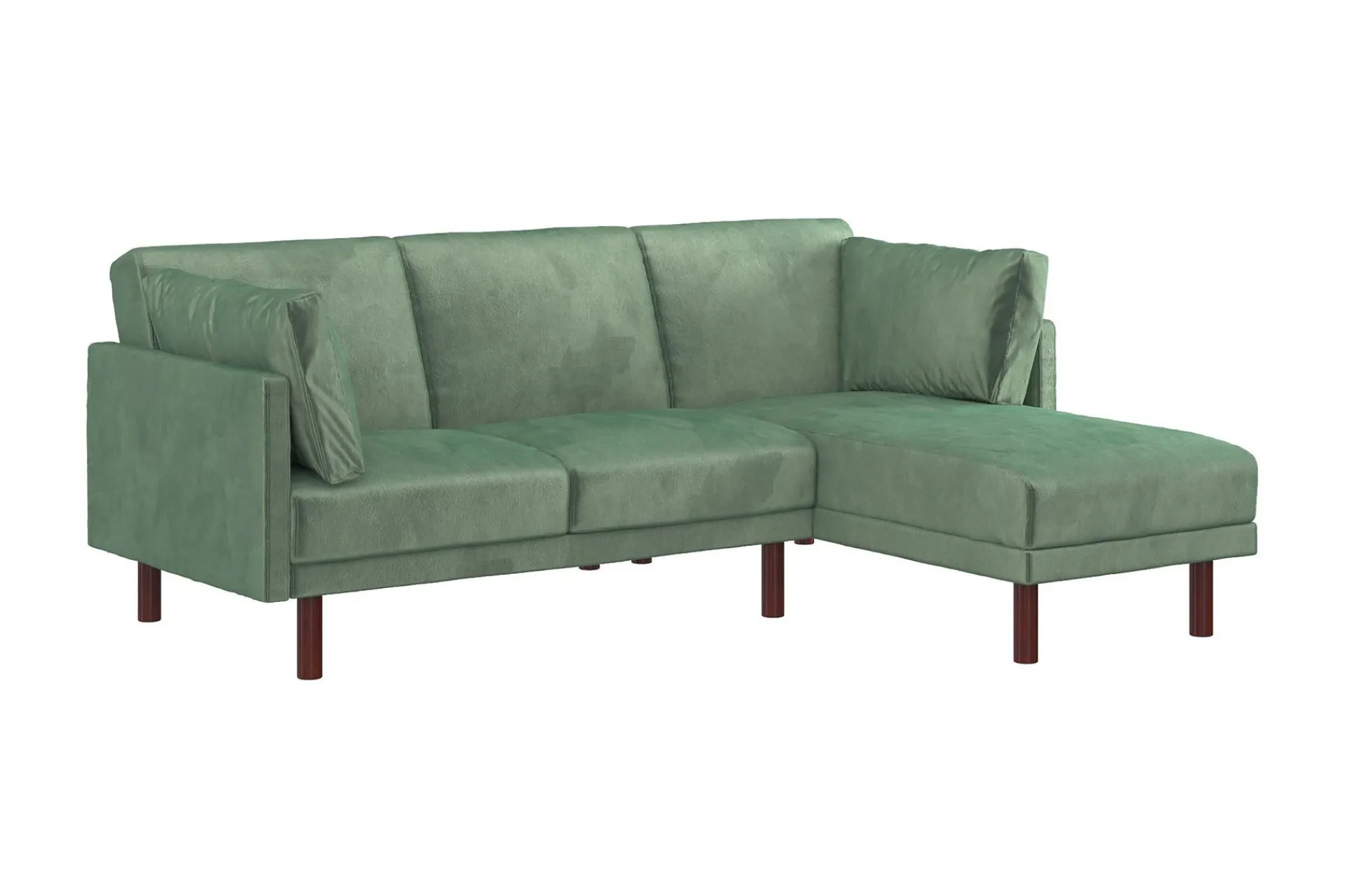 Dorel Home Velour Sofa & Fløyel Sofa-Clair 3-seters Sovesofa med Sjeselong Justerbar Fløyel/ Grønn