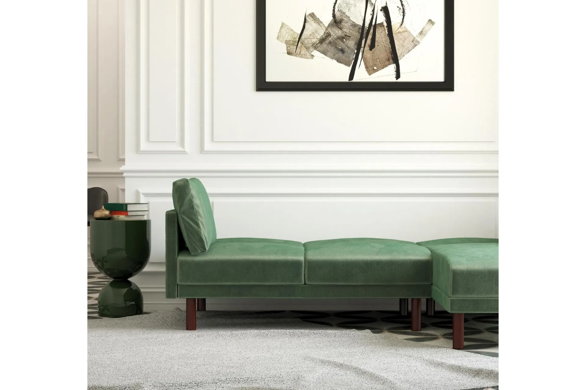 Dorel Home Velour Sofa & Fløyel Sofa-Clair 3-seters Sovesofa med Sjeselong Justerbar Fløyel/ Grønn