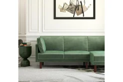 Dorel Home Velour Sofa & Fløyel Sofa-Clair 3-seters Sovesofa med Sjeselong Justerbar Fløyel/ Grønn