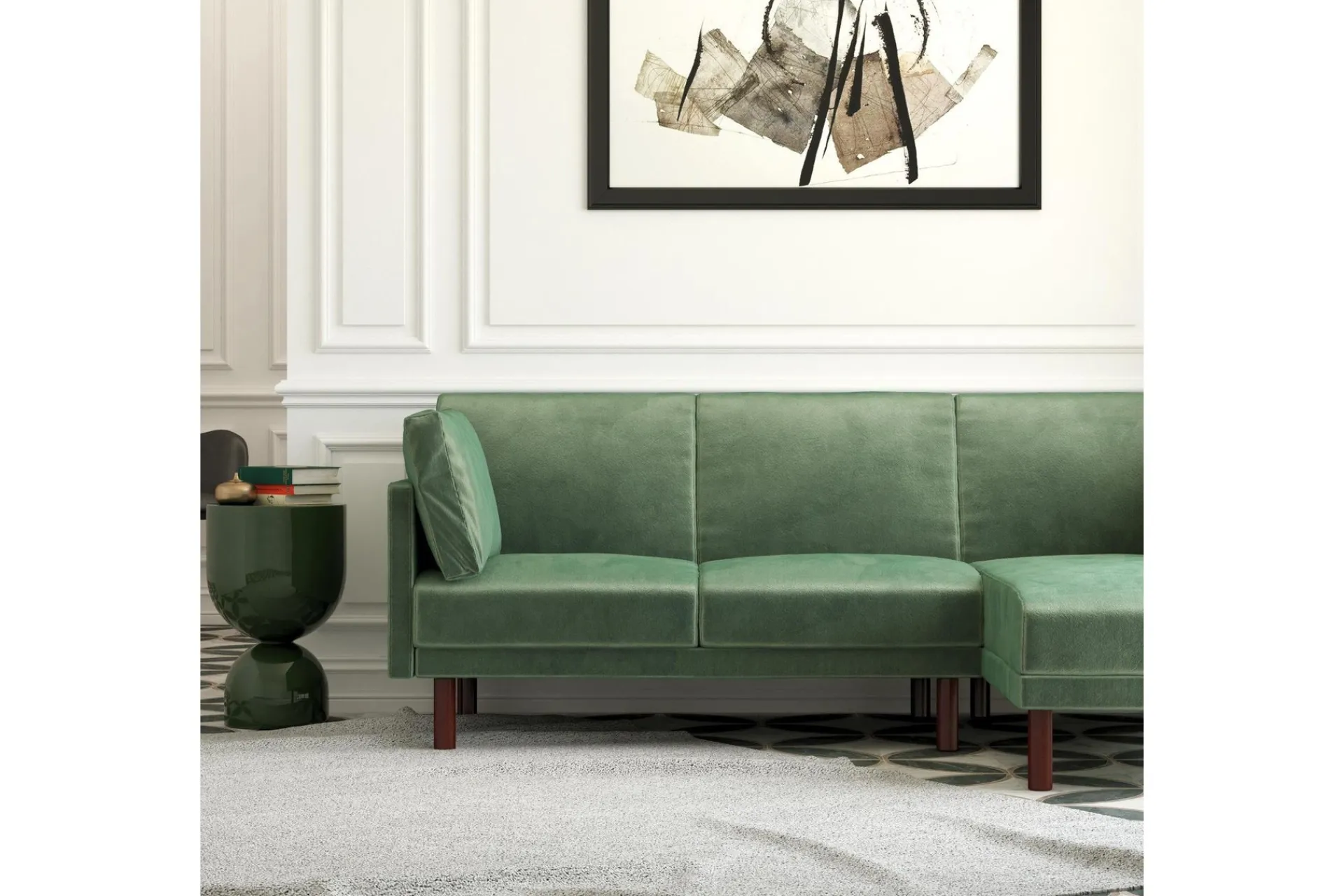 Dorel Home Velour Sofa & Fløyel Sofa-Clair 3-seters Sovesofa med Sjeselong Justerbar Fløyel/ Grønn