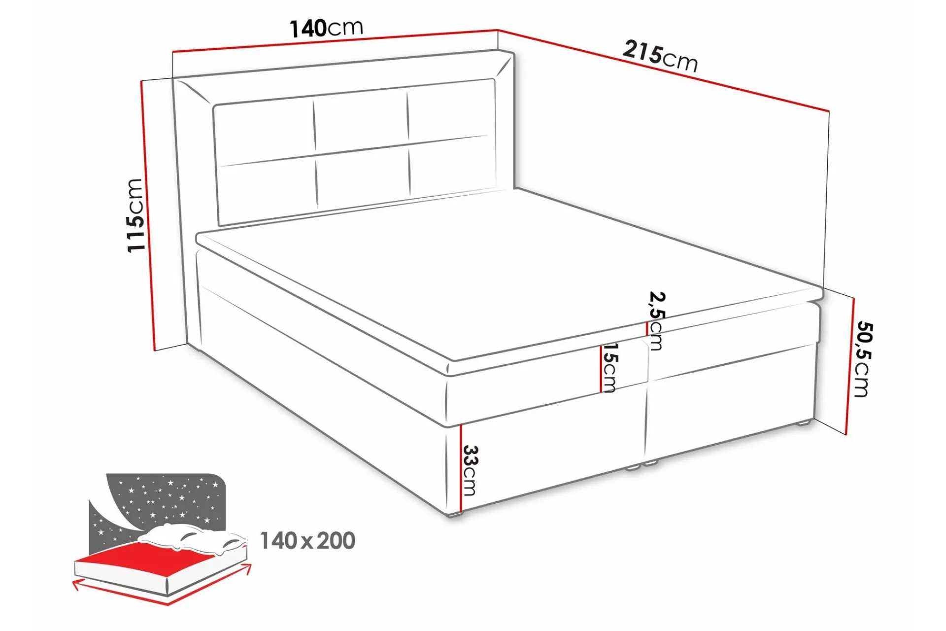 Kontinentalsenger|Seng Med Oppbevaring-Clasic Box Kontinentalseng 140x215 cm Zostera 5