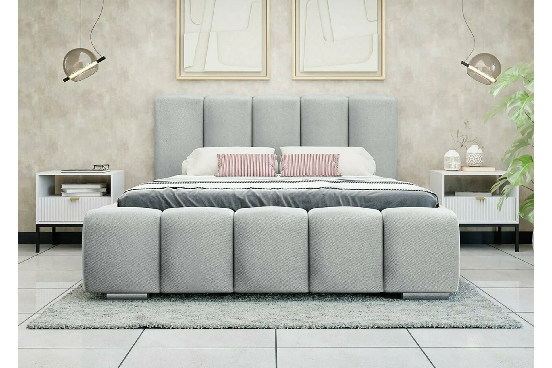 Sengeramme & Sengestamme|Seng Med Oppbevaring-Cleaton Boblet Sengeramme 140x200 cm Lysegrå/Mørkegrå