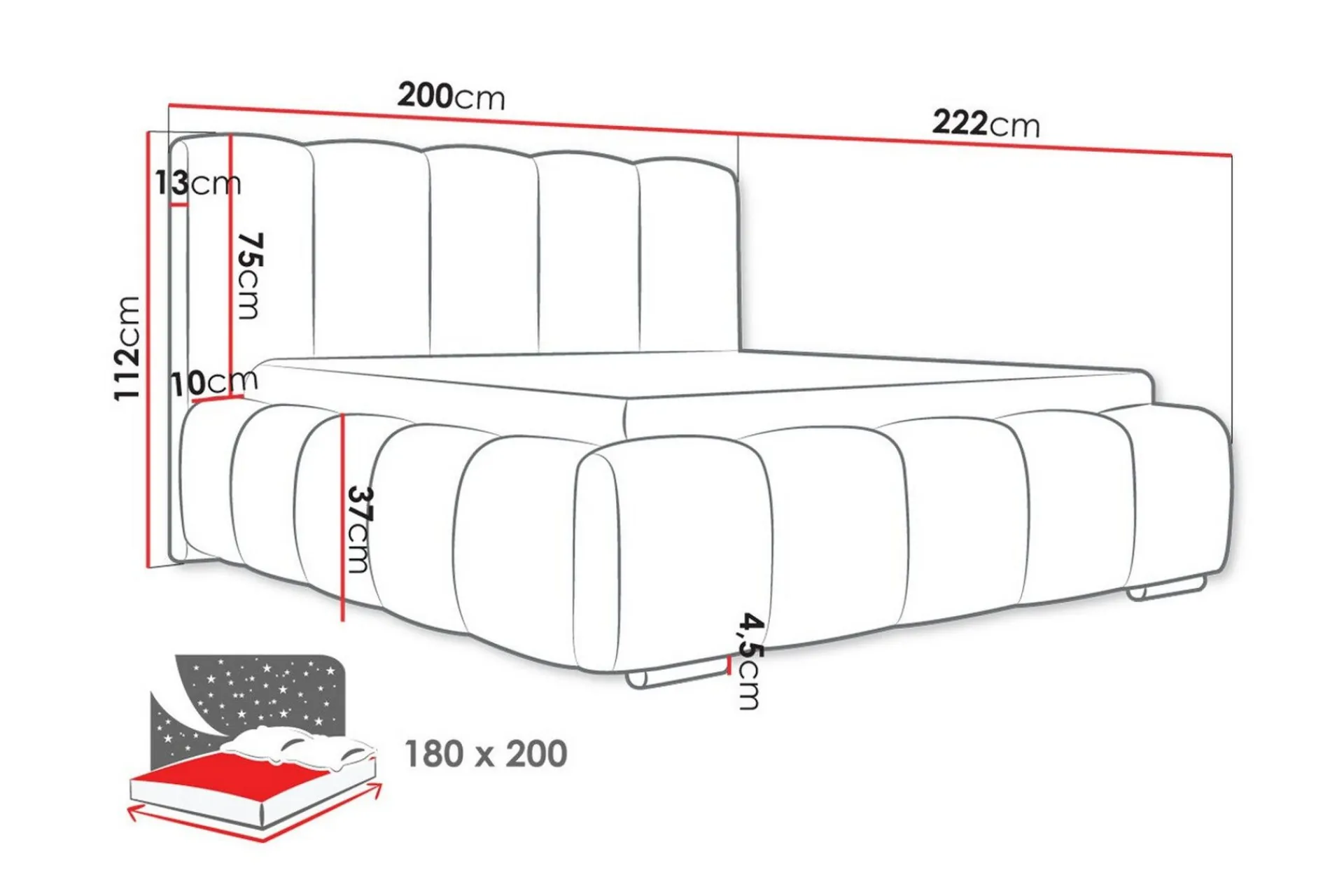 Cleaton Sengeramme 180x200 cm