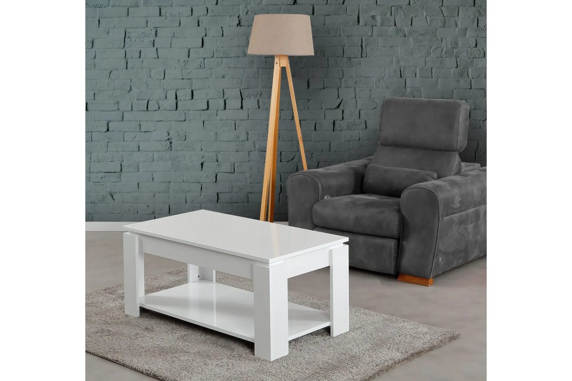 Sofabord-Comfortale Sofabord 104 cm med Oppbevaringshylle Hvit