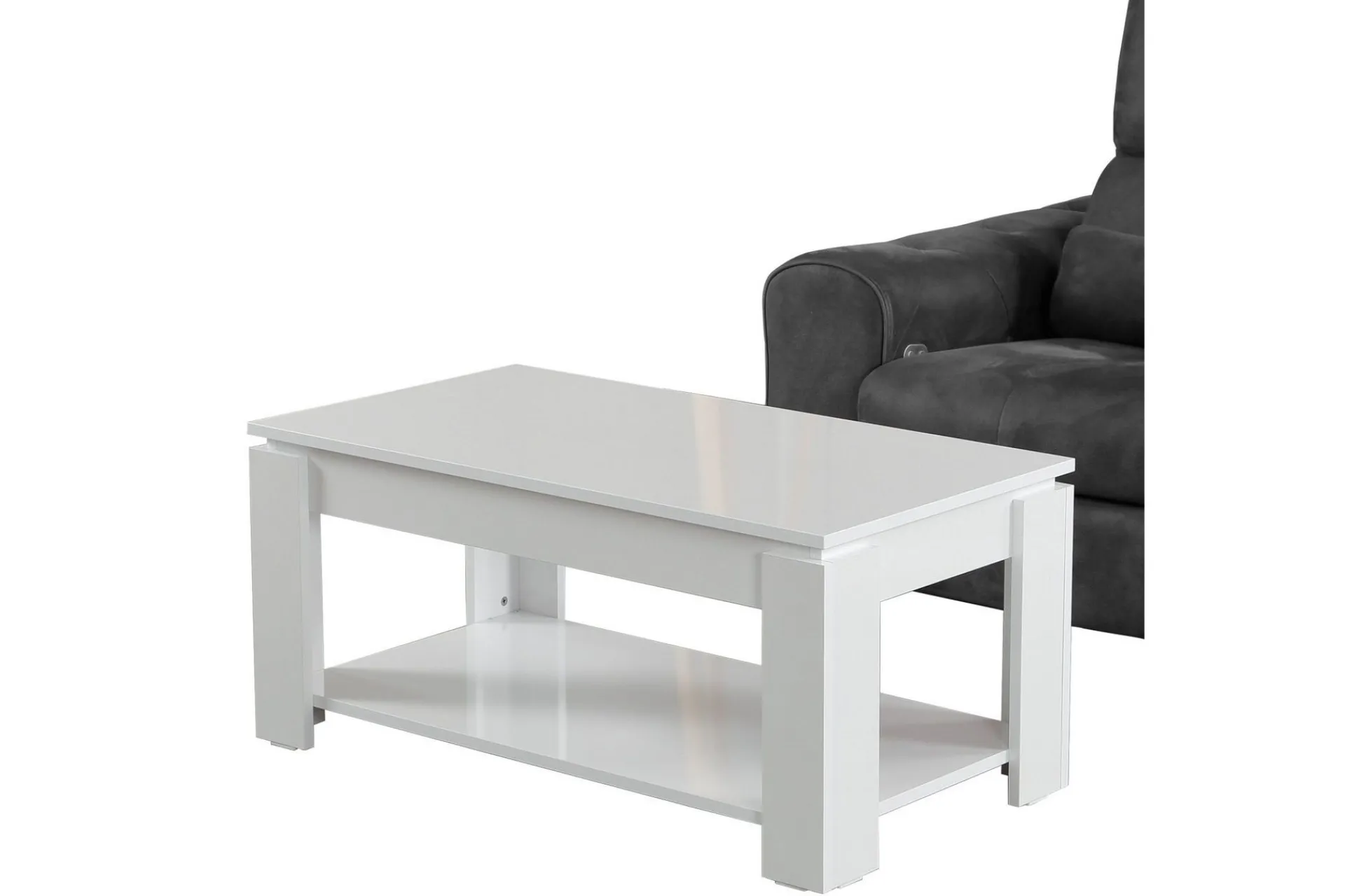 Sofabord-Comfortale Sofabord 104 cm med Oppbevaringshylle Hvit
