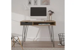 Novogratz Kontorbord-Concord Skrivebord 106 cm med Oppbevaring Skuff Grå/Natur/Sv Natur/Svart