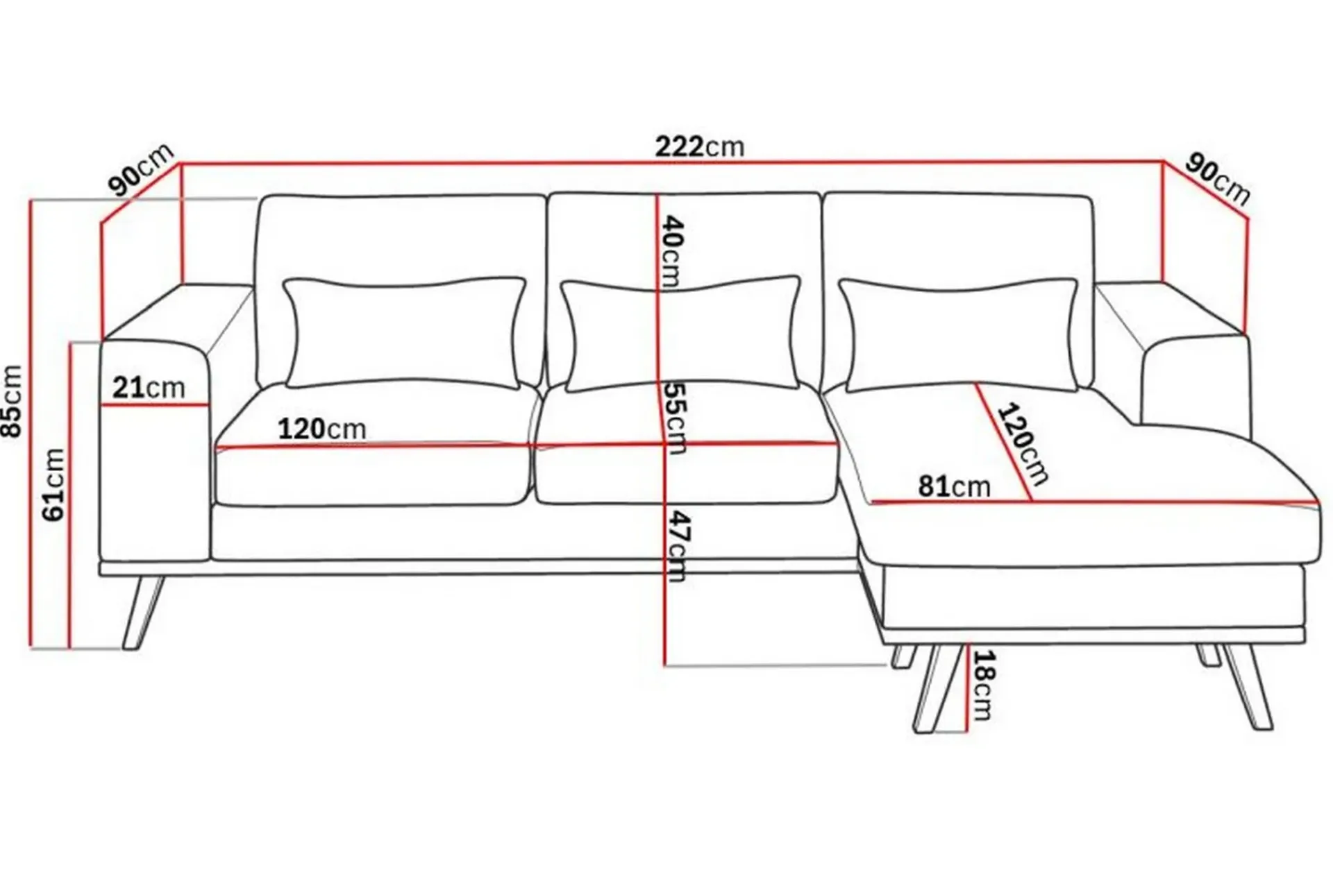 Scandinavian Choice Copenhagen Compact 3-seters Vendbar L-formet Divansofa i Stoff
