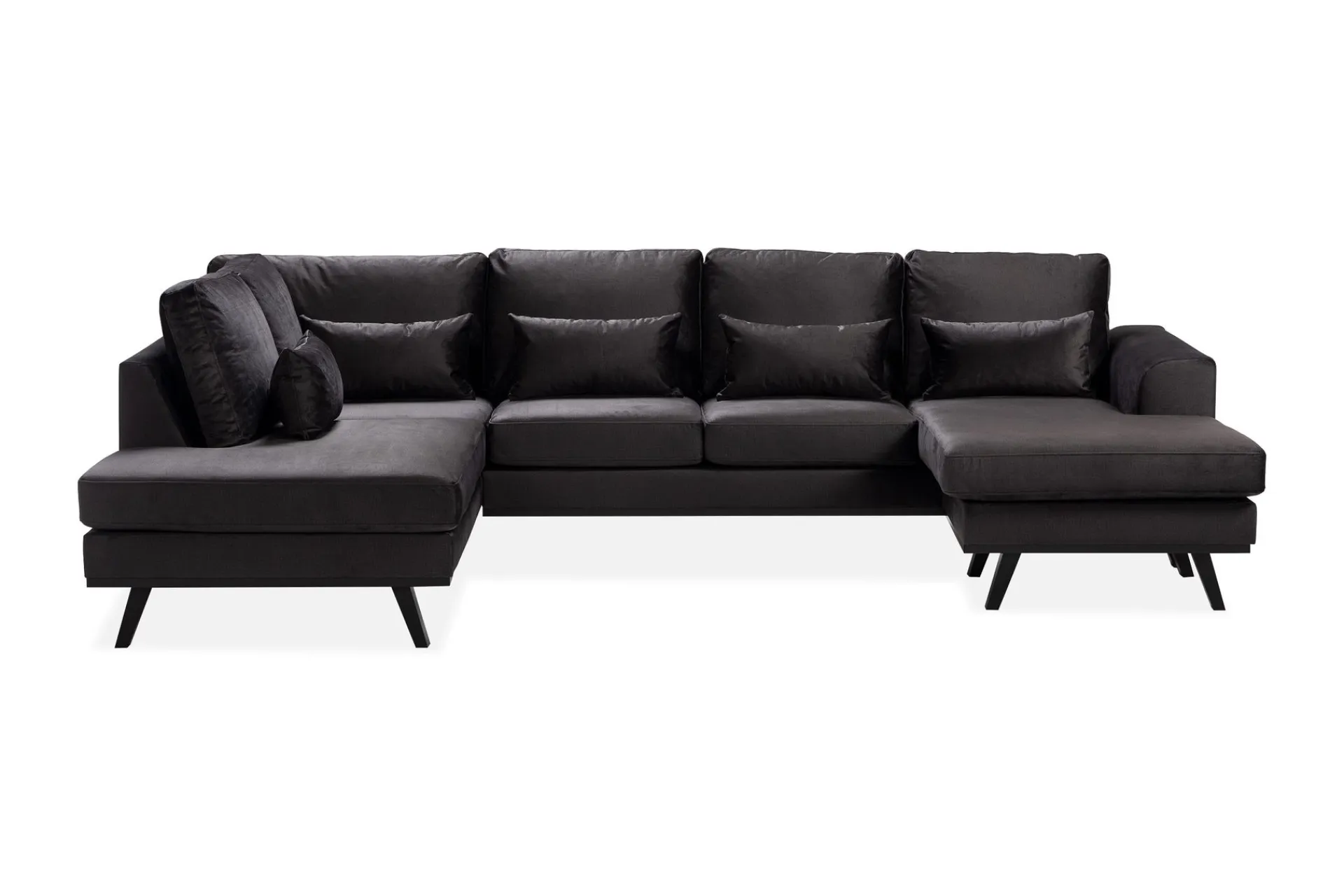 Scandinavian Choice Velour Sofa & Fløyel Sofa|U-Sofa-Copenhagen Compact 4-seters Venstrevendt U-formet Large Sofa med Divan og Sjeselong i Fløyel Mørkegrå