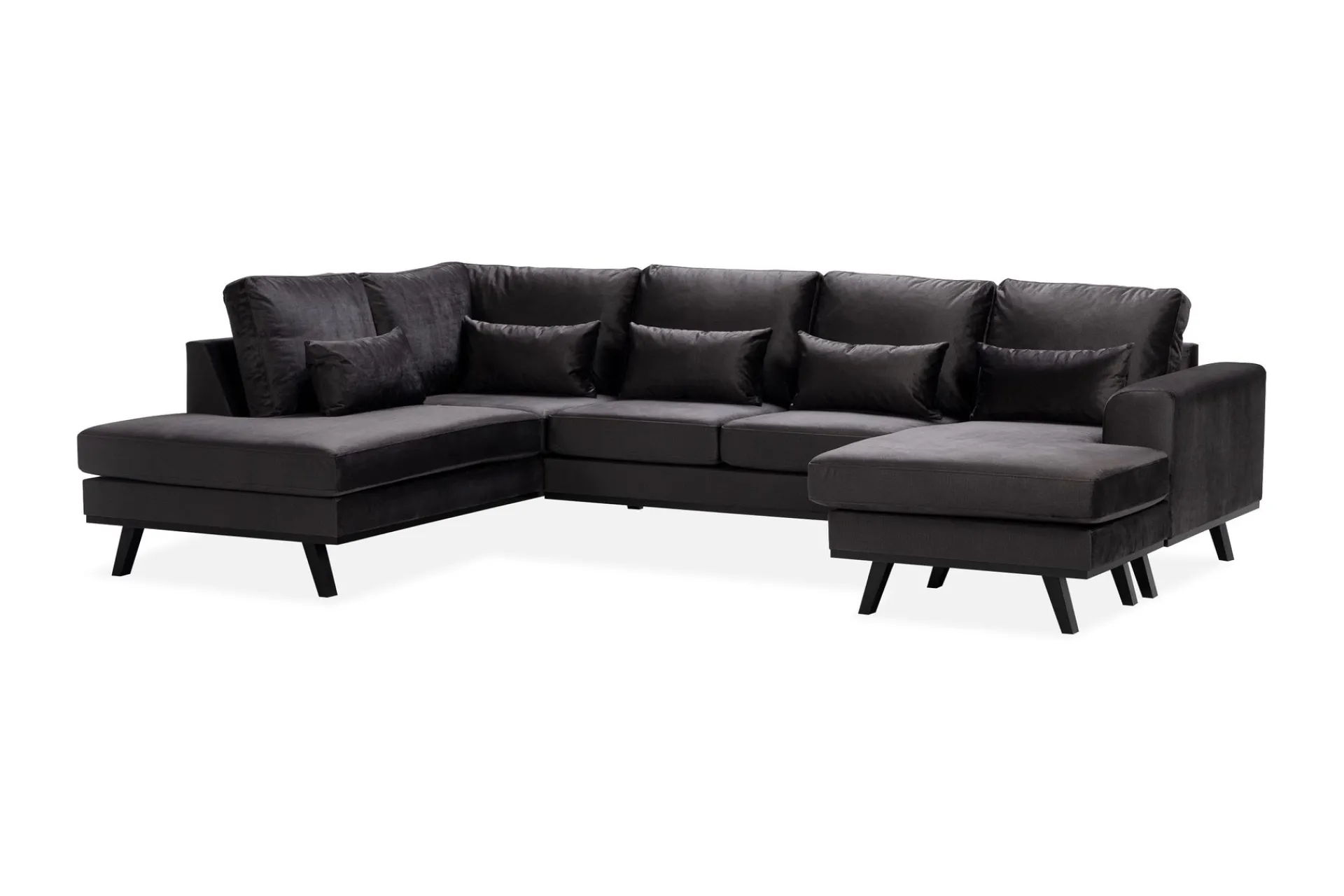 Scandinavian Choice Velour Sofa & Fløyel Sofa|U-Sofa-Copenhagen Compact 4-seters Venstrevendt U-formet Large Sofa med Divan og Sjeselong i Fløyel Mørkegrå