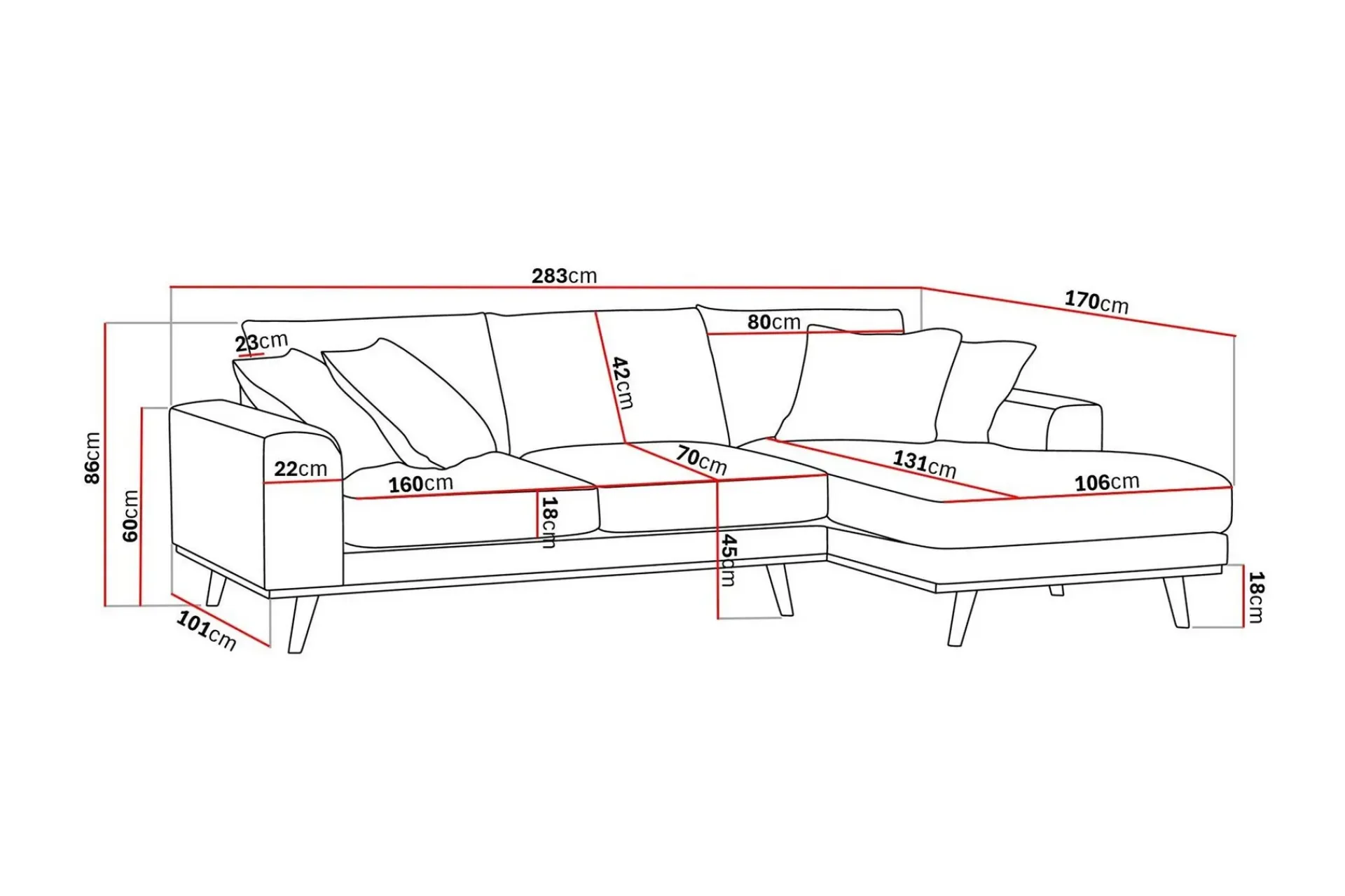 Scandinavian Choice Sofa Med Sjeselong-Copenhagen Premium 4-personers Højrevendt L-formet Dyb Divansofa i Chenille Grønn