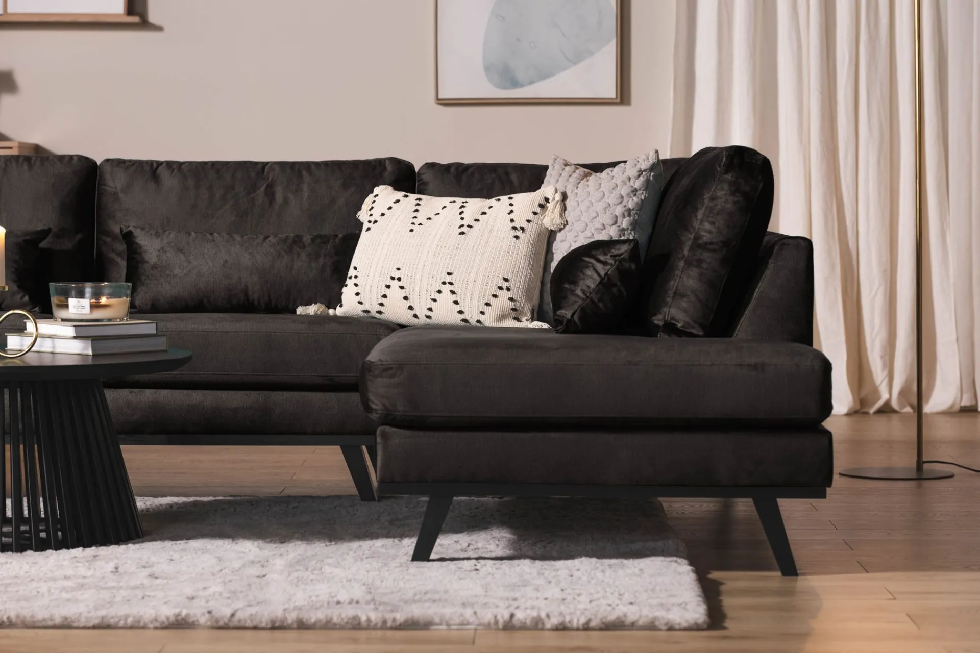 Scandinavian Choice Copenhagen 5-seters Høyrevendt U-formet Sofa med Divan og Sjeselong i Fløyel