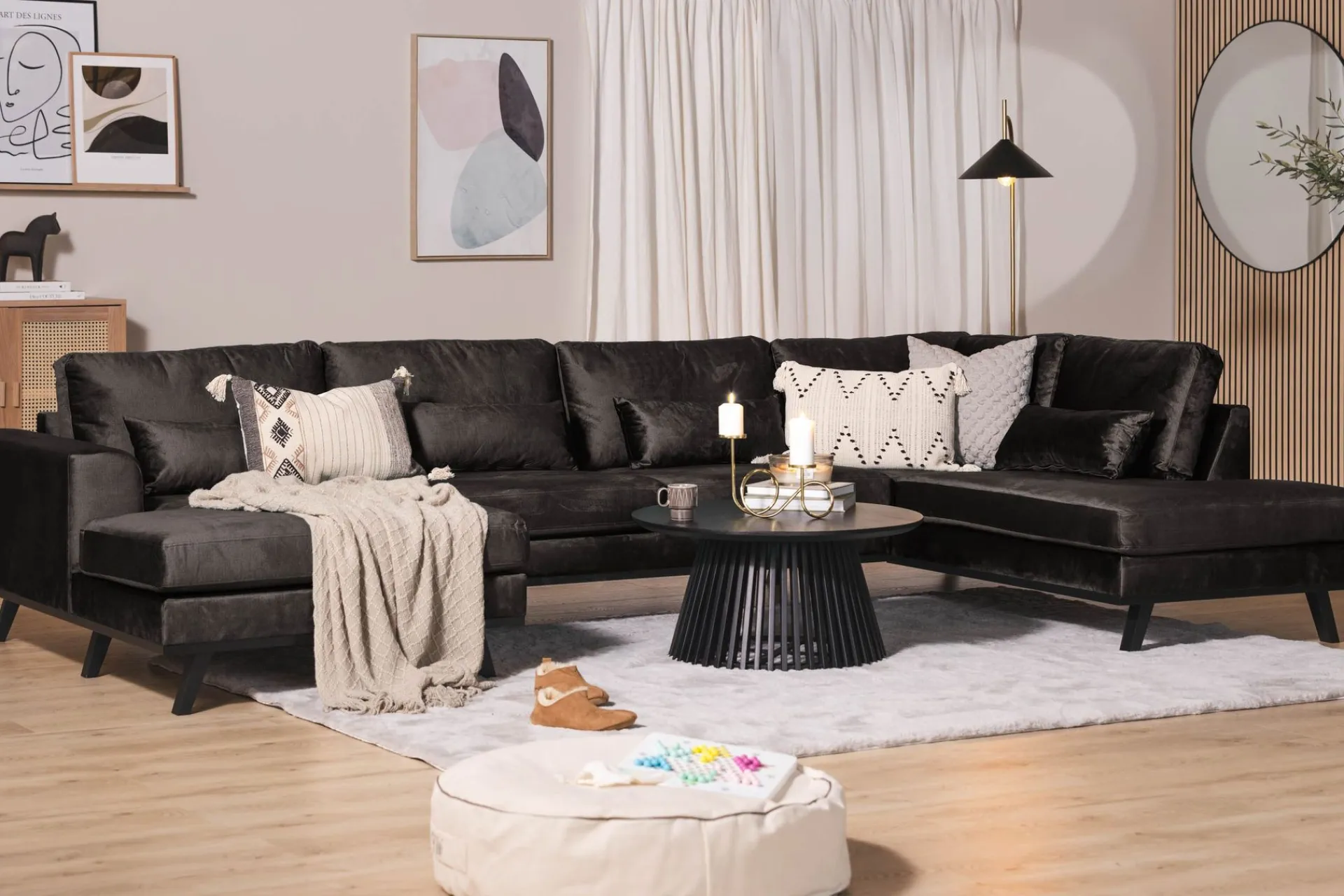 Scandinavian Choice Copenhagen 5-seters Høyrevendt U-formet Sofa med Divan og Sjeselong i Fløyel