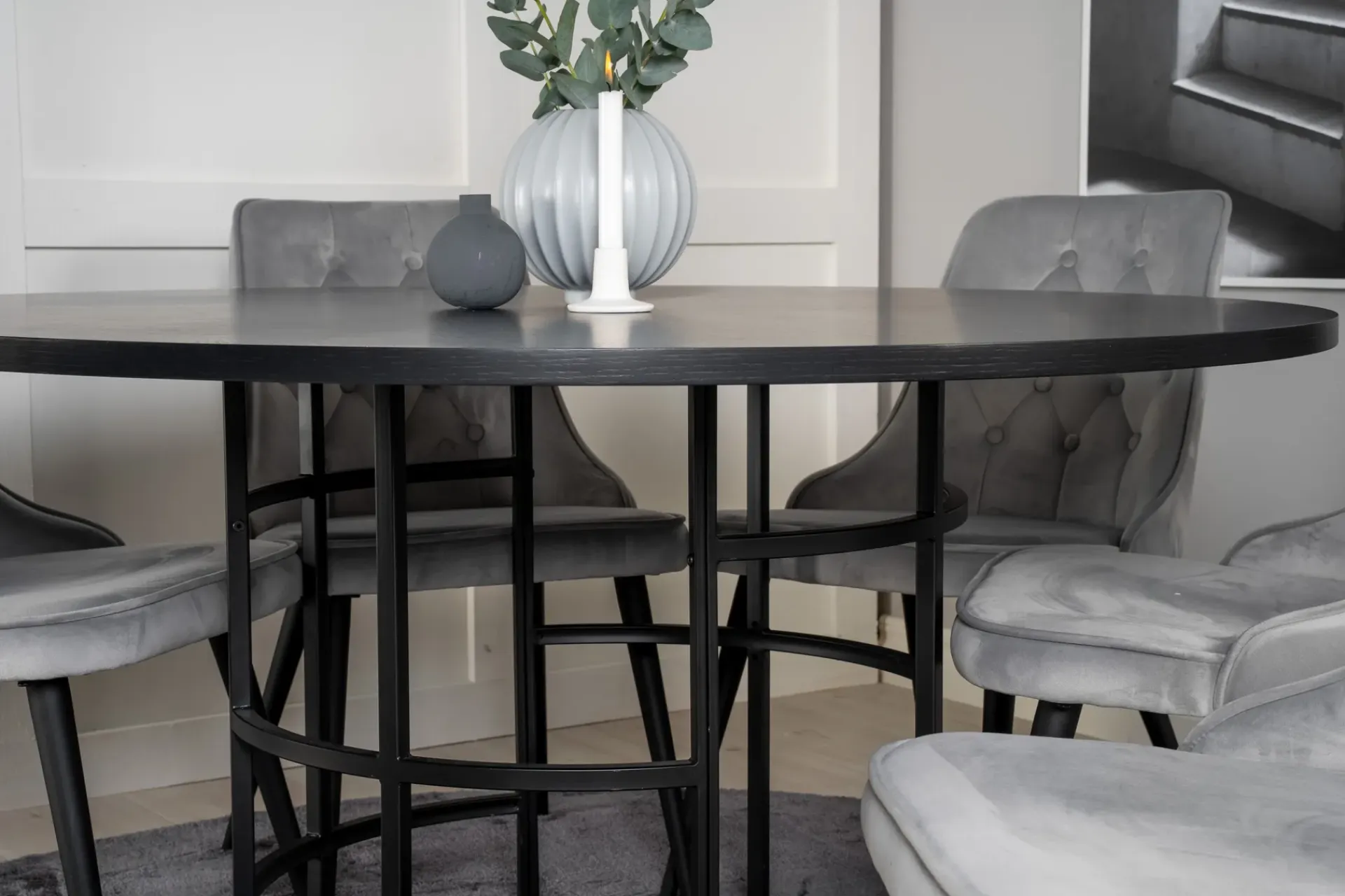Venture Home Spisegrupper-Copenhagen Spisegruppe 140 cm Rund med 6 Velvet Stoler Svart,Lysegrå