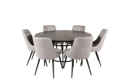 Venture Home Spisegrupper-Copenhagen Spisegruppe 140 cm Rund med 6 Velvet Stoler Svart,Lysegrå
