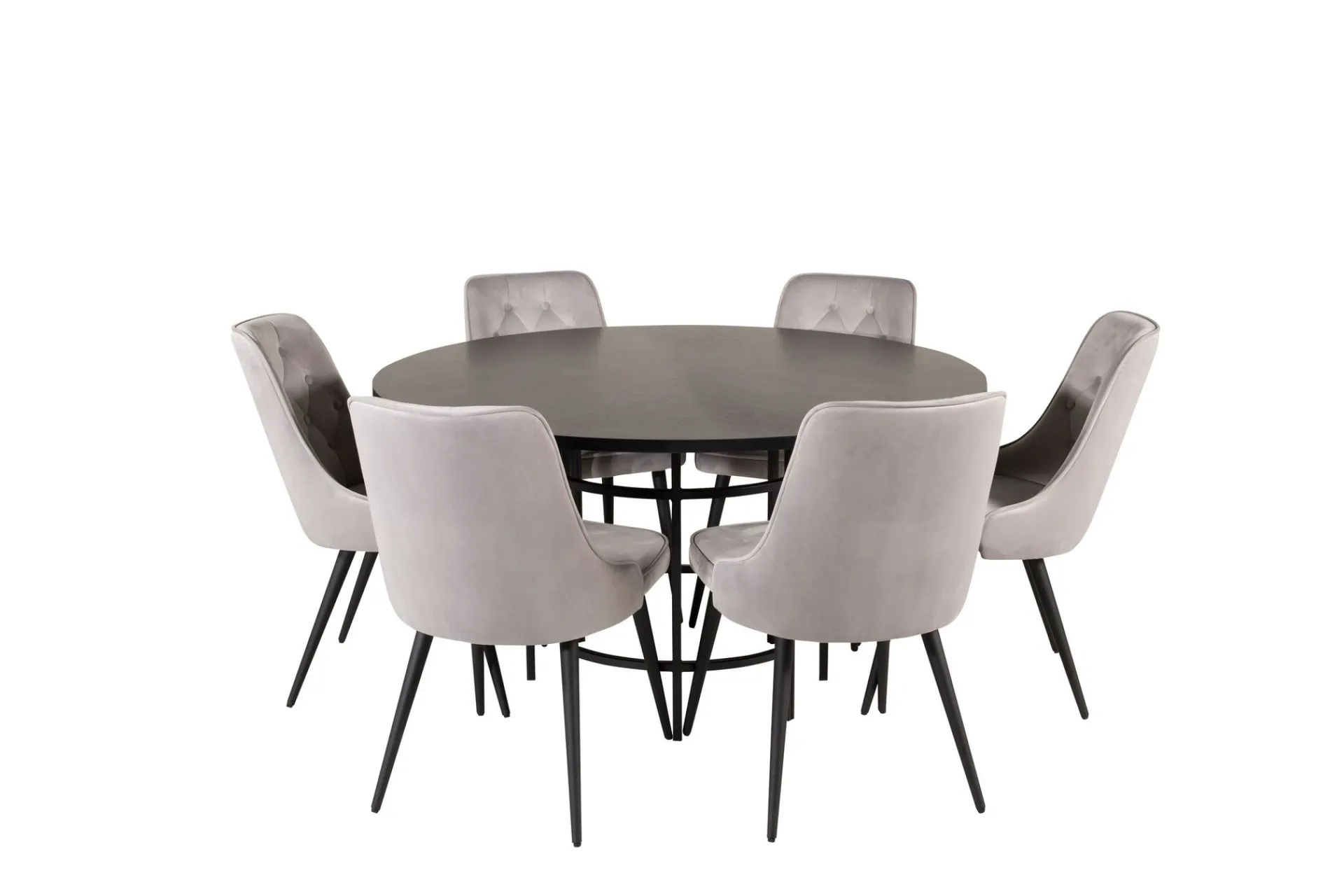 Venture Home Spisegrupper-Copenhagen Spisegruppe 140 cm Rund med 6 Velvet Stoler Svart,Lysegrå