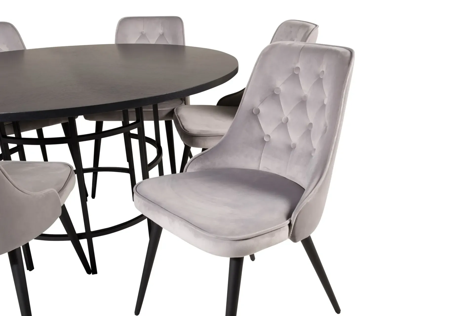 Venture Home Spisegrupper-Copenhagen Spisegruppe 140 cm Rund med 6 Velvet Stoler Svart,Lysegrå