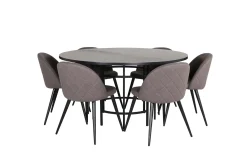 Venture Home Spisegrupper-Copenhagen Spisegruppe 140 cm Rund med 6 Velvet Stoler Svart,Grå