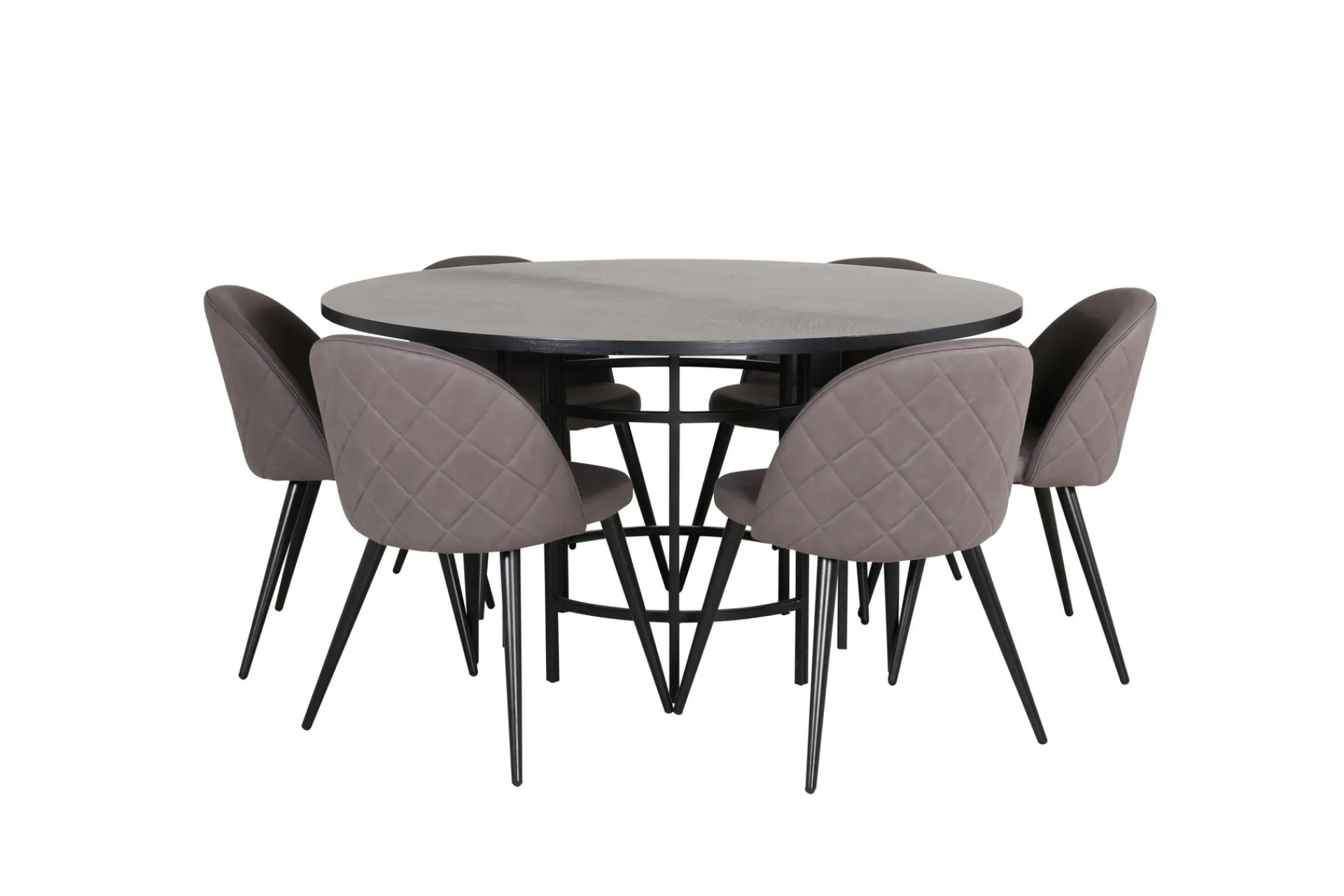Venture Home Spisegrupper-Copenhagen Spisegruppe 140 cm Rund med 6 Velvet Stoler Svart,Grå