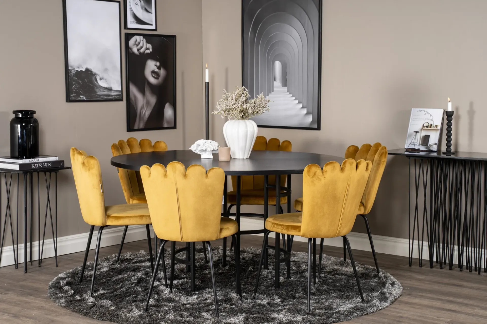 Furniture Fashion Spisegrupper-Copenhagen Spisegruppe med 6 Limhamn Spisestoler Gul Svart,Gul