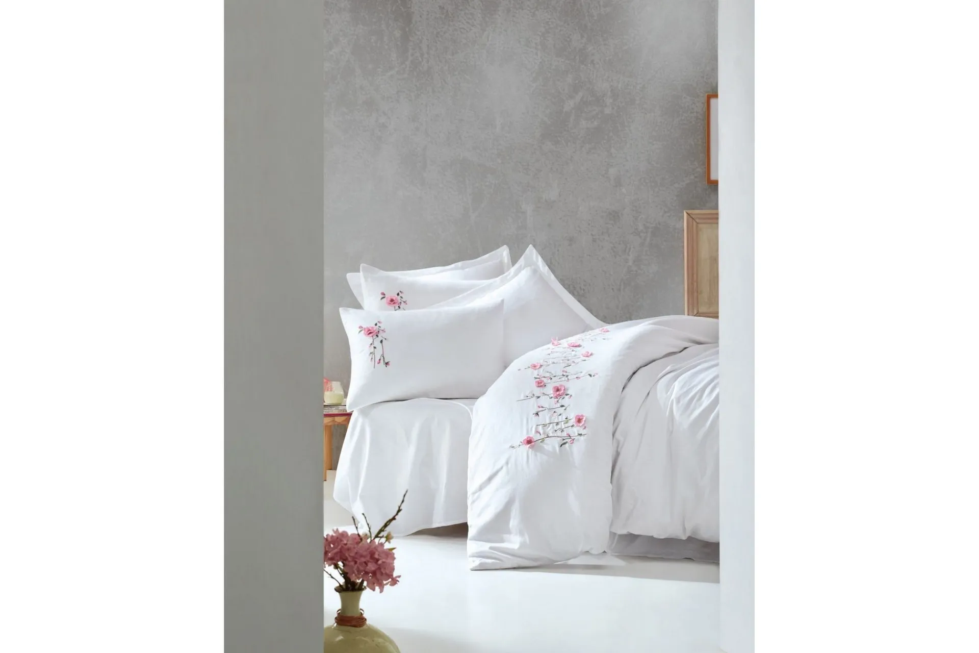 Sengetøysett & Dynetrekksett-Cotton Box Sengesett Dobbel 6-delt Premium Sateng Hvit,Lyserød