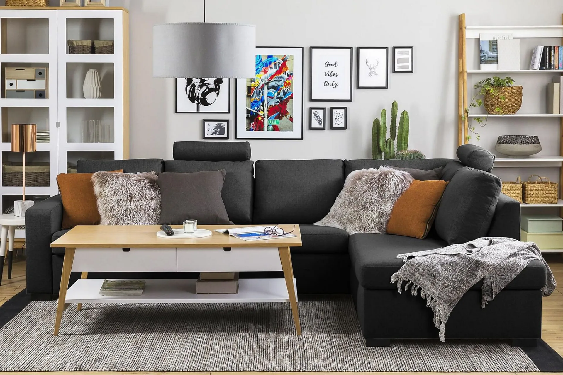Basic Home Sofa Med Sjeselong-Crazy 4-seters Høyrevendt L-formet Sjeselongsofa i Stoff Grey
