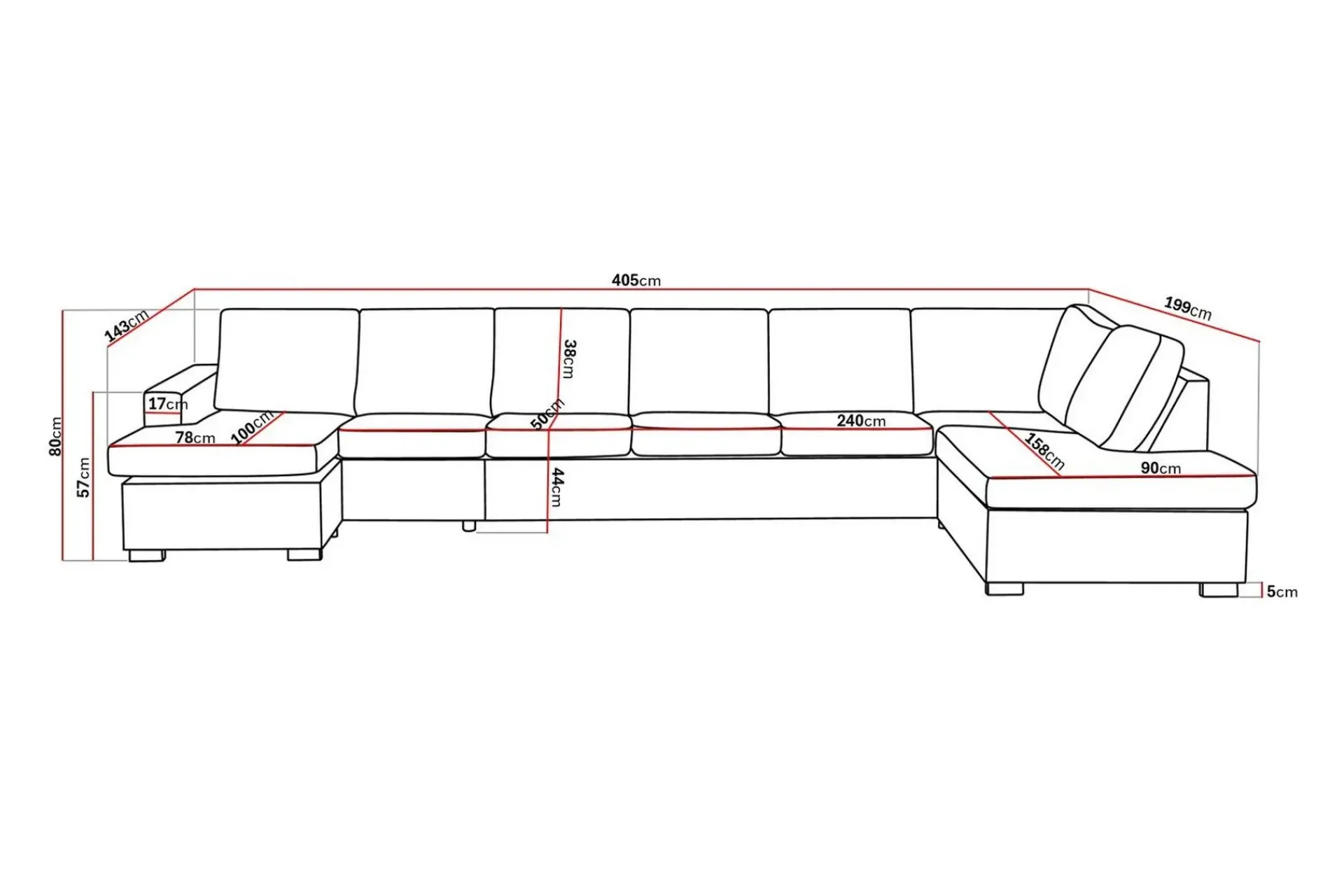Basic Home U-Sofa-Crazy 6-seters Høyrevendt U-formet XX-Large Sofa med Divan og Sjeselong i Stoff Beige