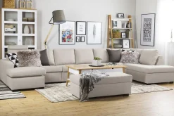 Basic Home U-Sofa-Crazy 6-seters Høyrevendt U-formet XX-Large Sofa med Divan og Sjeselong i Stoff Beige