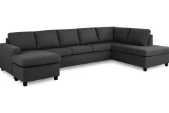 Basic Home U-Sofa-Crazy 5-seters Høyrevendt U-formet X-Large Sofa med Divan og Sjeselong i Stoff Mørkegrå